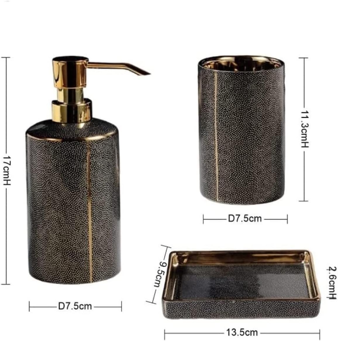 Vanity Bathroom Decor, Bathroom Accessories Sets Light Luxury Ceramics Bathroom Deco Accessroy Set Bathroom Accessories Housewarming Gift(Black,4pcs)