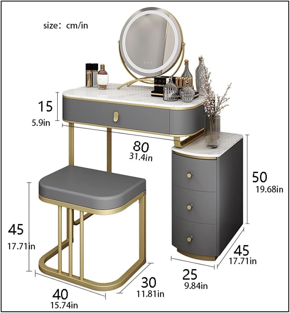 Vanity Benches Vanity Table Set Slate Bedside Table Integrated Dressing Table Bedroom Modern Small Dressing Table Dresser with Drawers (Color : A)