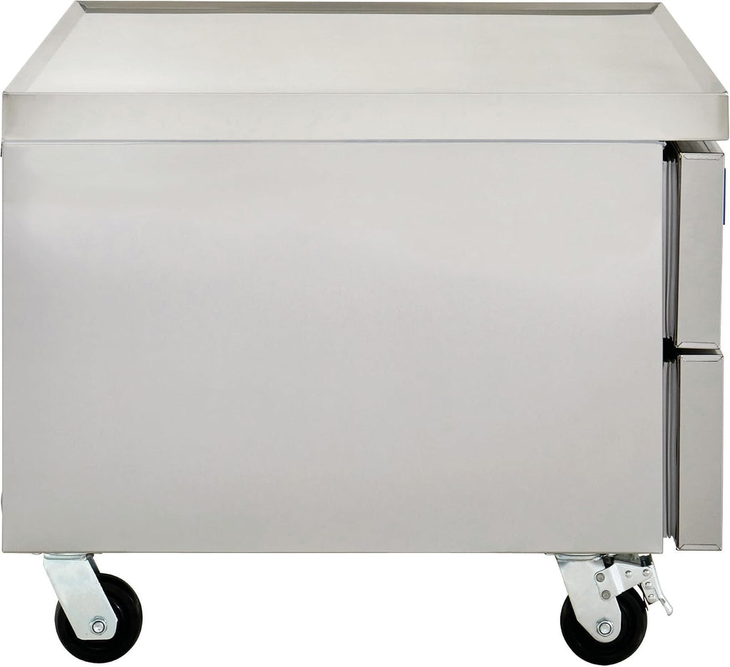 Kratos Commercial Refrigerator, 48' Wide Two Drawer Chef's Base, Refrigerated Mobile Equipment Stand for Restaurants, Stainless Steel, 115V, 9.6 Cubic Ft. Capacity (67K-315)