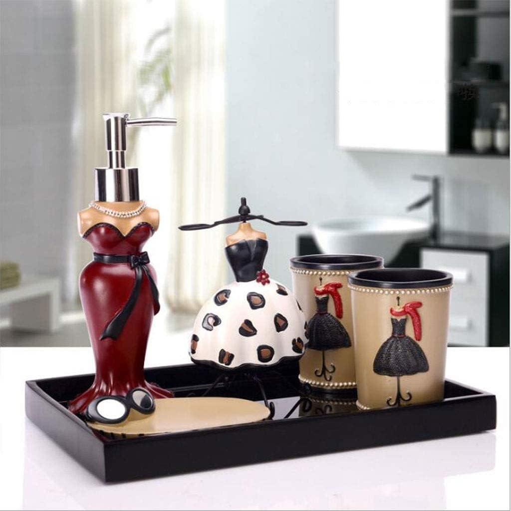 Vanity Bathroom Decor, Resin Bathroom Accessory Set Toothbrush Holder,Tumbler,Soap Dish,Soap Dispenser, Bathroom Set Housewarming Gift(6pcs)