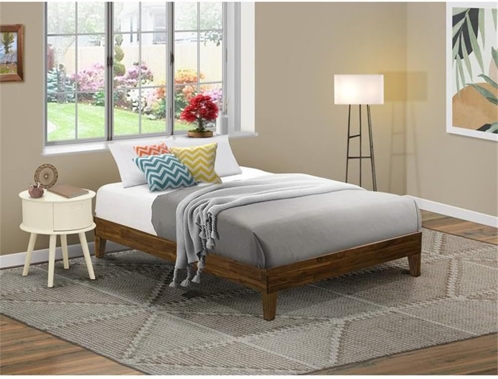 East West Furniture NVP-22-F Full Size Bed Frame with 4 Hardwood Legs and 2 Extra Center Legs - Walnut Finish