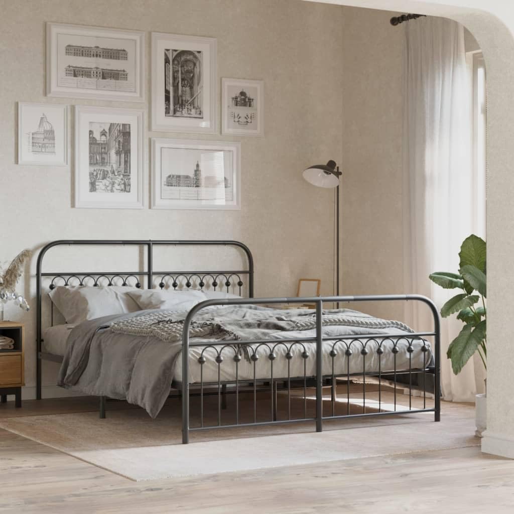 King Size Bed Frame with Headboard and Footboard, Black Steel Construction for Durable Support and Classic Design, Includes All Essential Components for Easy Assembly