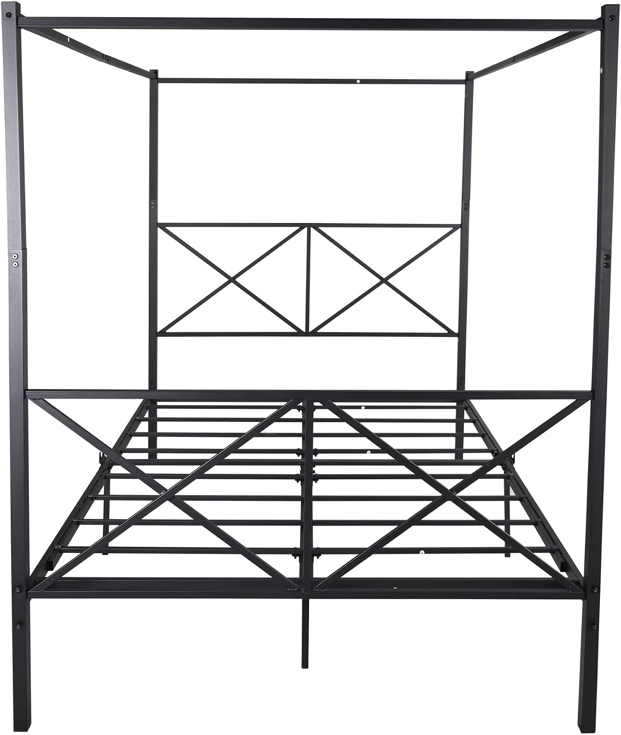 Queen Size Metal Canopy Bed, 4 Poster Canopy Platform Bed Frame with Crisscross Headboard and Footboard - Queen
