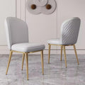 2PCS Back Chair Modern Dining Room Chair Padded Kitchen Chair Armless Leisure Reception Chairs with Gold Legs,Vanity Chair Corner Chairs,Light Grey