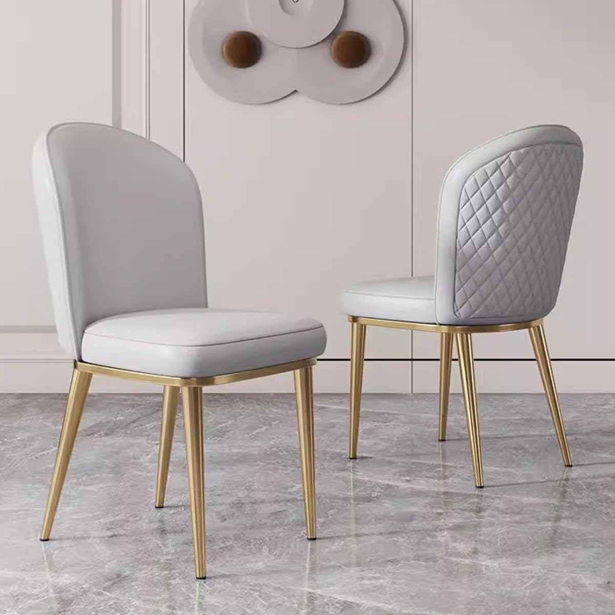 2PCS Back Chair Modern Dining Room Chair Padded Kitchen Chair Armless Leisure Reception Chairs with Gold Legs,Vanity Chair Corner Chairs,Light Grey