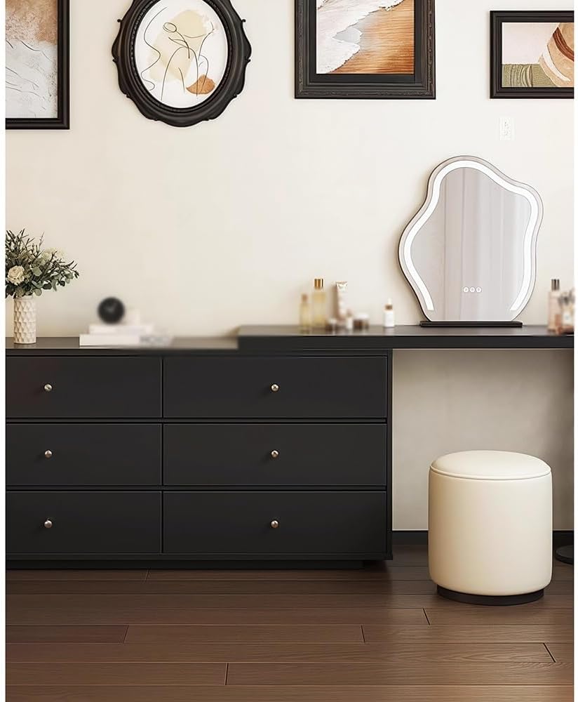 Compact Vanity New Chinese Vintage Vanity with Dresser Corner Makeup Table Retro Black for Master Bedroom Space Saving