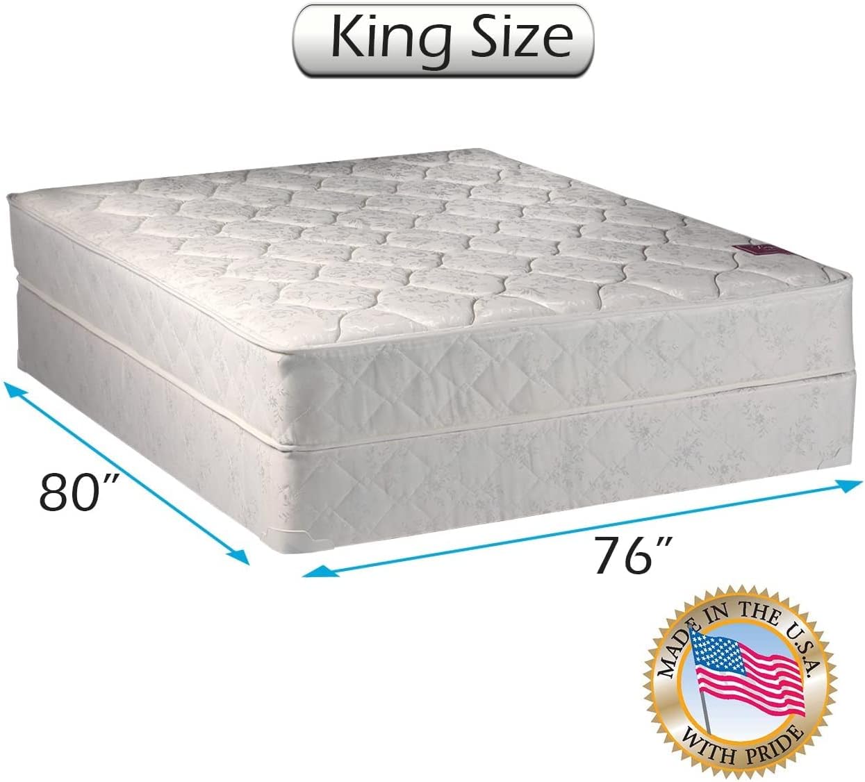 Dream Solutions USA DS Solutions USA Legacy Single-Sided Medium Firm King Size Mattress Set with Metal Bed Frame - Spine Support, Orthopedic, Longlasting Comfort and Non Flip