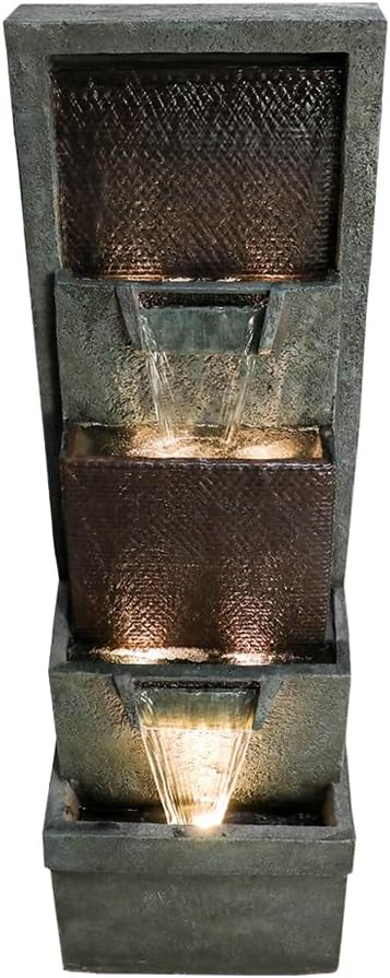 39.3' Outdoor Garden Water Fountain - Outdoor/Indoor Waterfall Floor-Standing Fountains with LED Lights for Yard, Floor Patio, Backyard and Home Art Deco