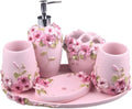 Vanity Bathroom Decor, 6pcs Liquid Dispenser Bathroom Accessories Set Resin Bathroom Set Toothbrush Holder Soap Dish 2 Tumblers Housewarming Gift