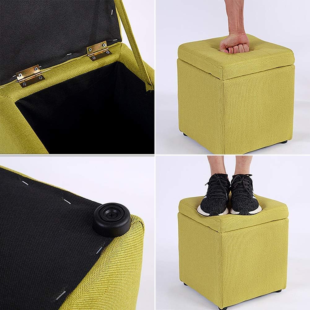 BTZHY Vanity Chair,Linen Upholstered Storage Bench Footrest Stool,Cube Organizer Box Pouffe Footstool Wood Feet Puff Seat-a 40x40x40cm