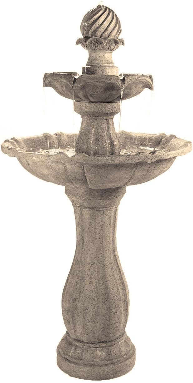 Sunnydaze 45-Inch 2-Tier Arcade Outdoor Solar Water Fountain - Outdoor Water Feature with LED Light for Garden, Patio, Yard or Balcony - Earth