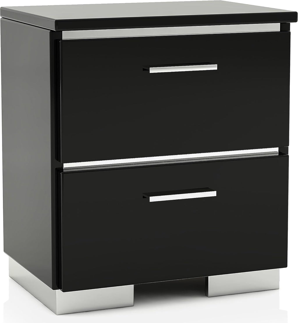Furniture of America Alexandria Glam Wood 6-Piece Bedroom Set with Embedded LED Light, USB Charger, Felt-Lined Top Drawers, No Box Spring Required for Bedroom, Guest Room Bed, Queen, Black, Chrome