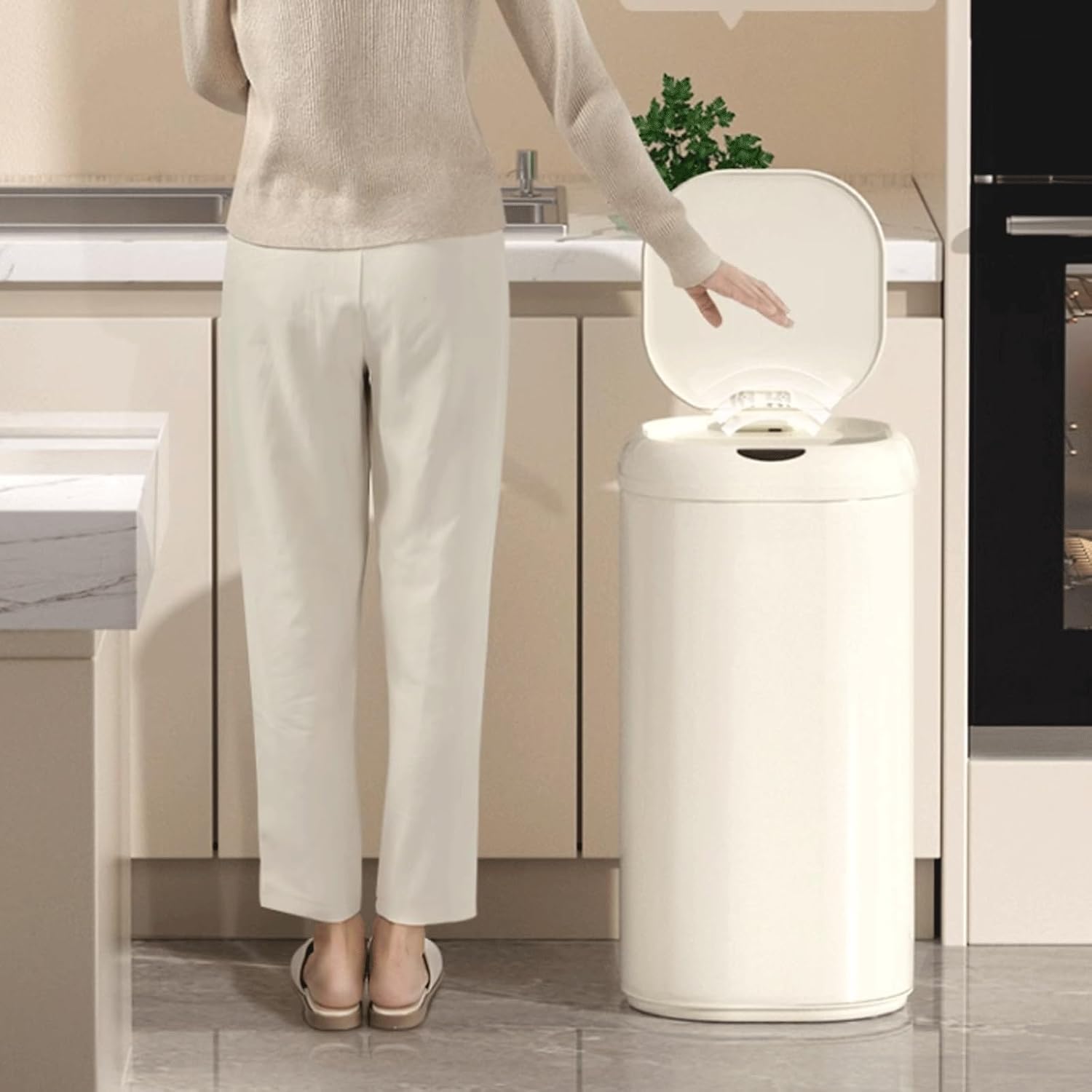 Smart Sensor Trash Can for Home with High Value Design Ideal for Kitchen Living Room and Bathroom Touchless Garbage Bin (White)