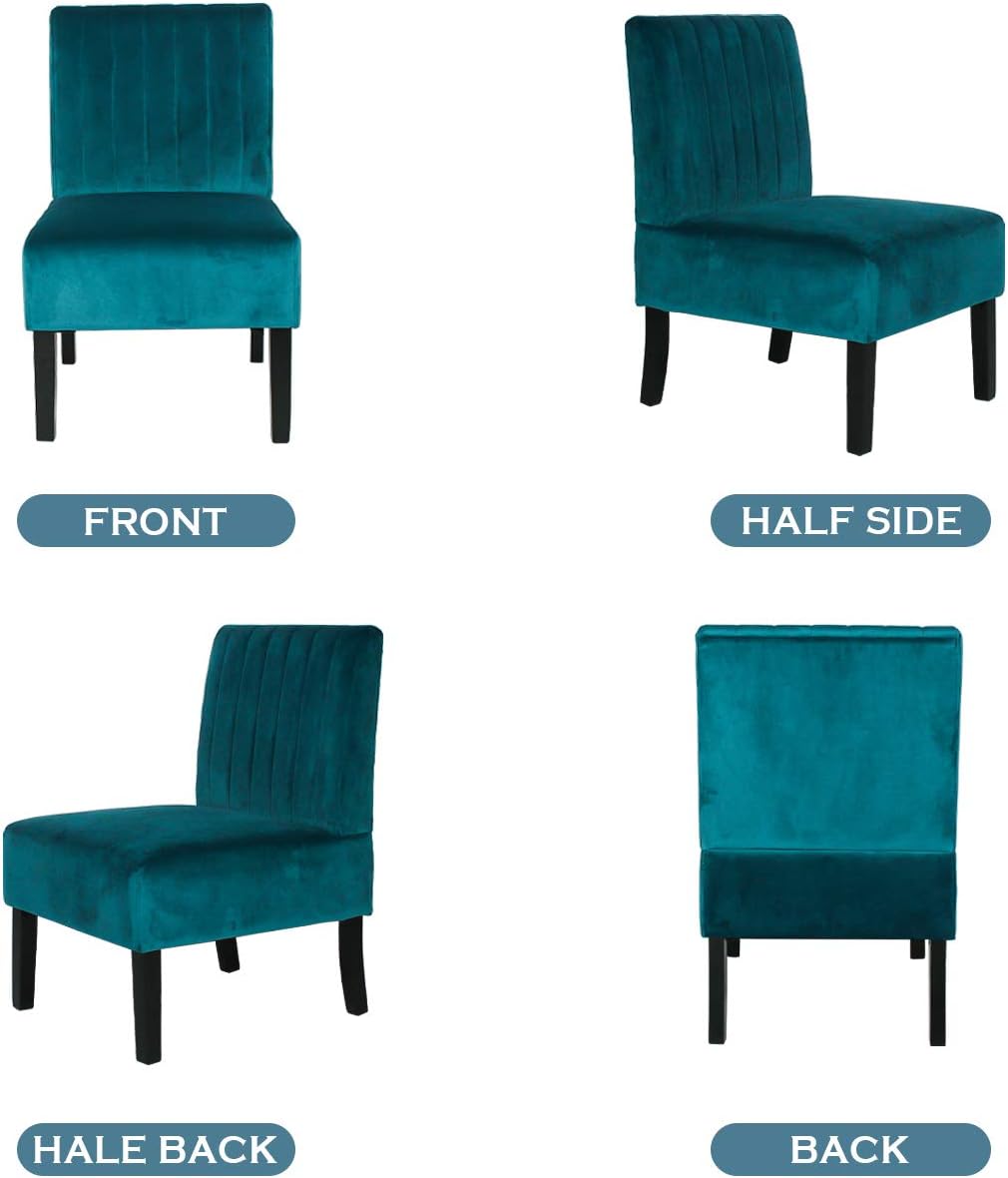 STHOUYN Mordern Velvet Armless Accent Chair Set of 2 Decorative Slipper Chair Vanity Chair for Bedroom Desk, Corner Side Chair Living Room Furniture White (2, Blue)