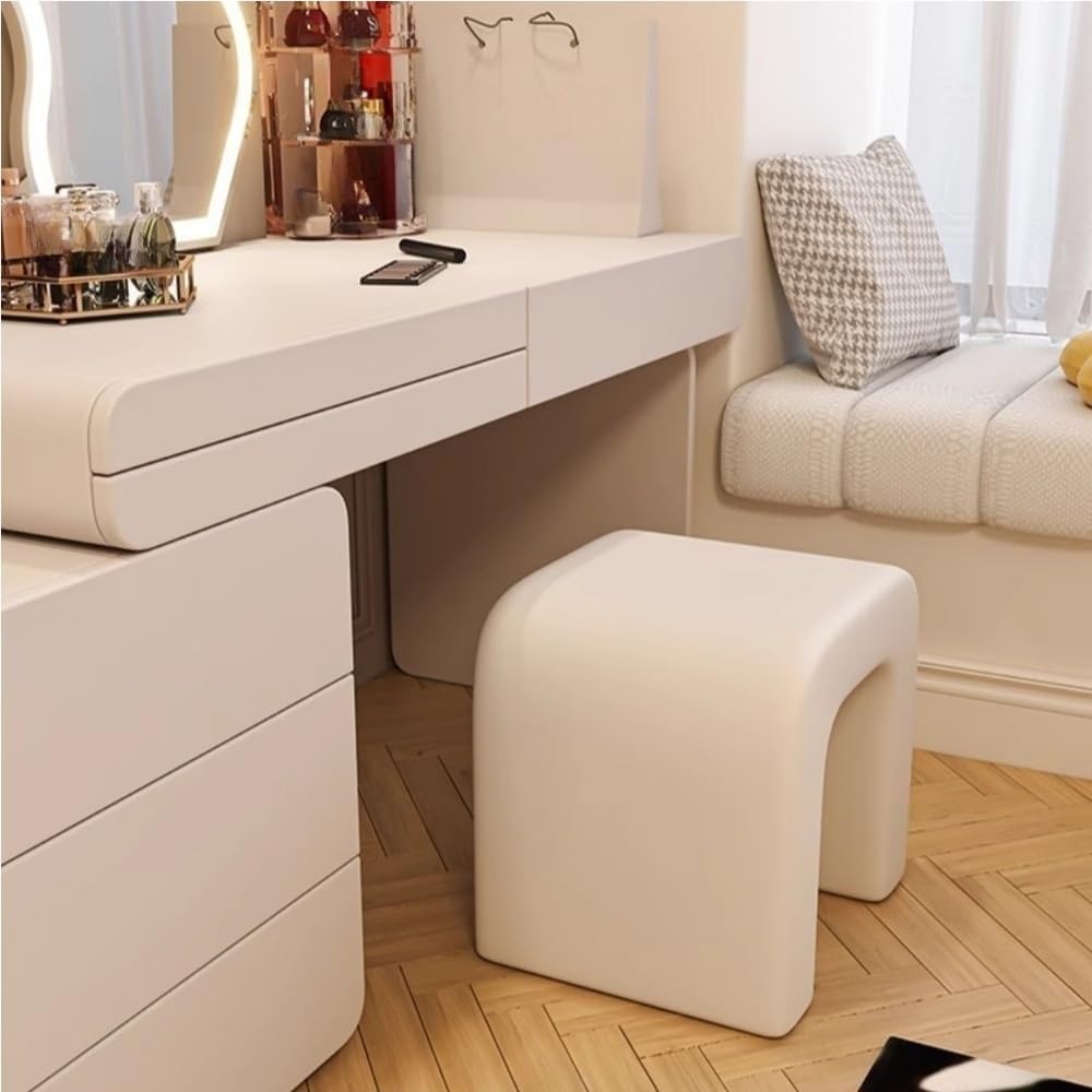 Vanity Chairs, Makeup Chair, Leather Footstool, Shoe Changing Bench with Sponge, Upholstered Stool for Powder Room, Living Room, Bedroom, Entrance(Black)