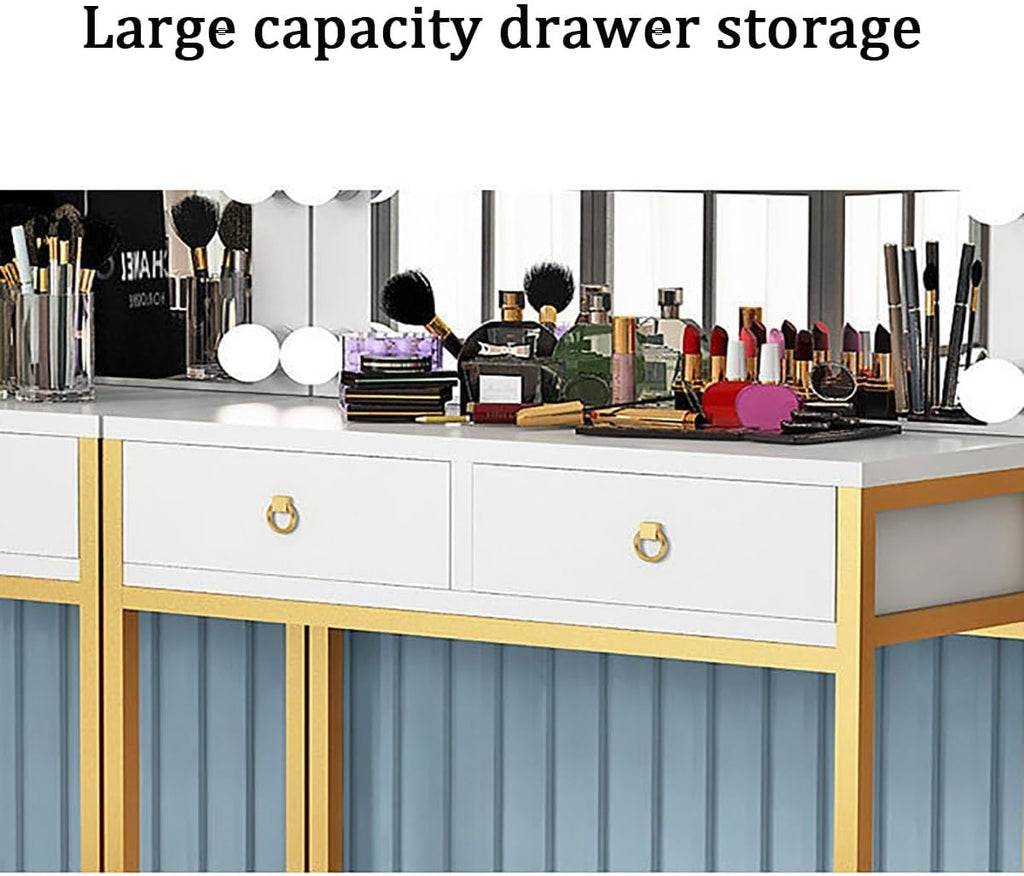 Vanity Desk with Lighted Mirror,Cosmetic Bedroom Dresser Make Up Desk,Vanities Benches Table Set with Large Tabletop,Free Make-up Organizer (Color : Platinum, Size : 80cm)