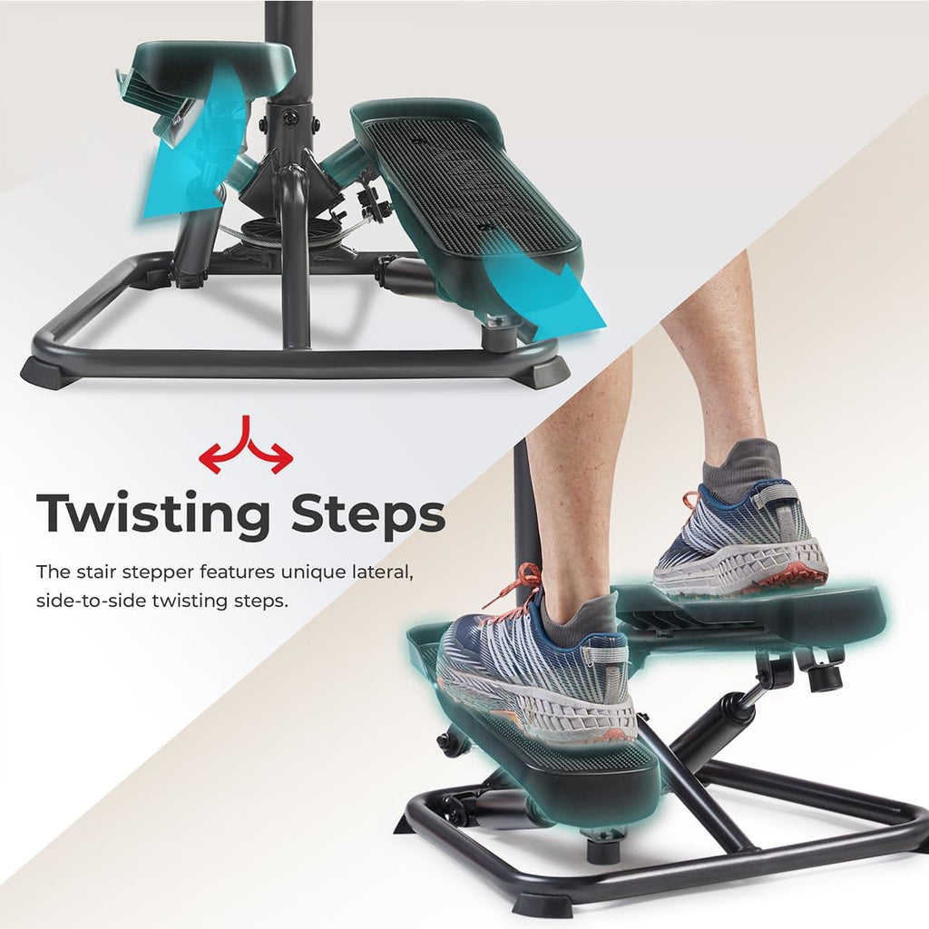 Sunny Health & Fitness Smart Stair Stepper Machine for Home Workouts with Handlebar, Resistance Bands, Bluetooth & SunnyFit App, Space-Saving Low-Impact Cardio Stepper
