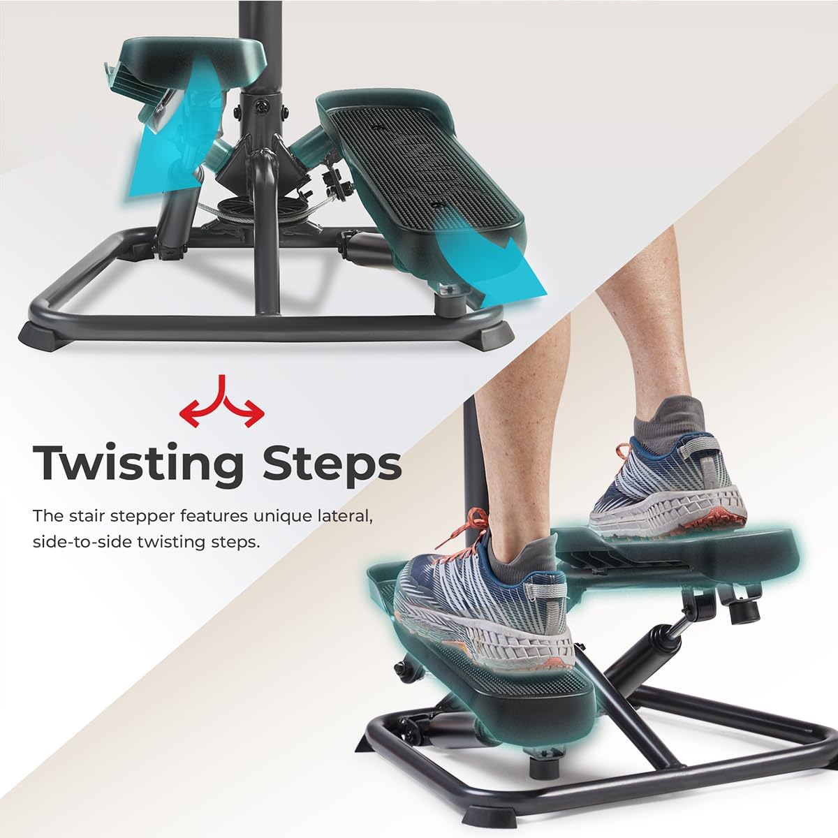 Sunny Health & Fitness Smart Stair Stepper Machine for Home Workouts with Handlebar, Resistance Bands, Bluetooth & SunnyFit App, Space-Saving Low-Impact Cardio Stepper