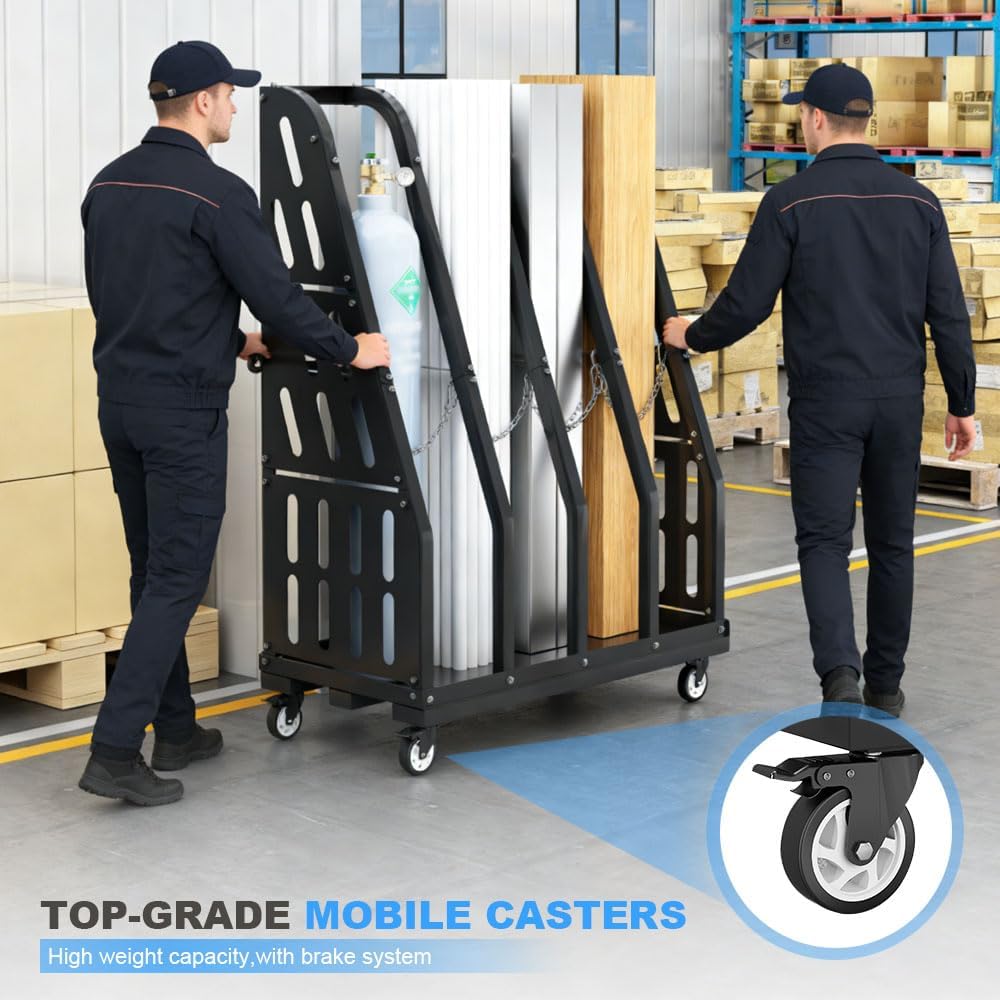 Yeeoy Rolling Vertical Rack Pedestal with Wheels, Heavy Duty Pipe Rack Cart, Mobile Platform Base Industrial Bar Cradle Cart for Warehouse Garage Workshop Transportation, Black