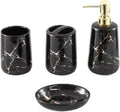 Vanity Bathroom Decor, 5 Piece/Set Soap Dispenser Bathroom Accessories Set Ceramic Marble Pattern Bathroom Accessories Set Housewarming Gift(Black)