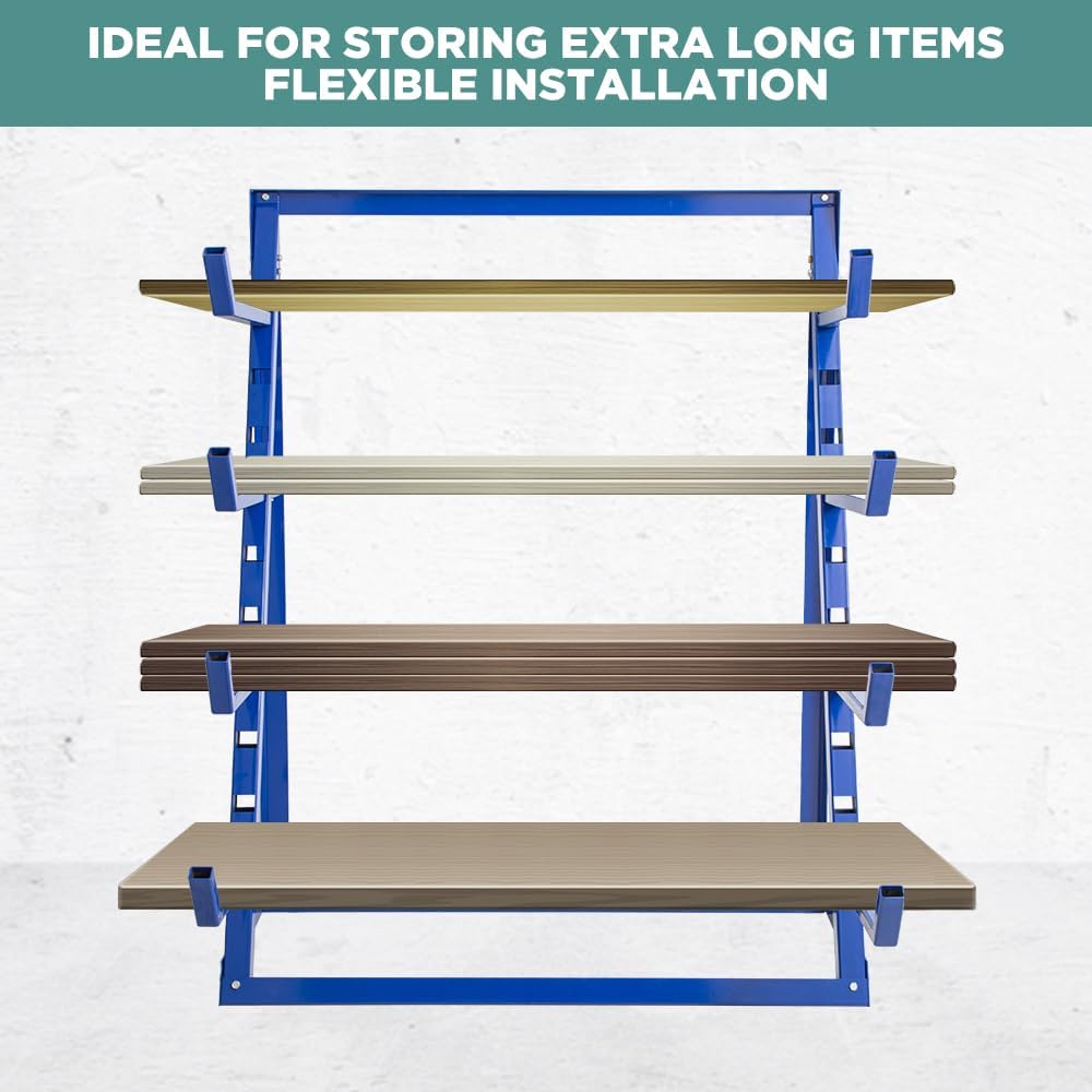 Yeeoy 4 Tier Steel Horizontal Storage Rack, Heavy Duty Lumber Storage Rack, Adjustable Pipe Rack, Utility Cantilever Rack for Garage Workshop Shed, 2000lbs Load Capacity