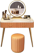 Vanity Desk with Lights Makeup Desk White Vanity with Lighted Mirror Small Vanity Desk Round Table Corner Design Wide Tabletop Stable Support Stylish Matching Suitable fo,D-80 * 40 * 76 cm