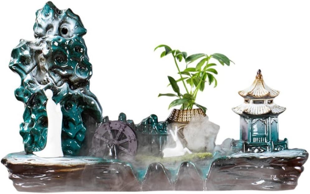 Fountain Waterfall Ceramic Automatic Circulating Indoor/Outdoor Tabletop Fountain Fengshui Indoor Decoration for Office Home Relax Meditation,Navy Blue