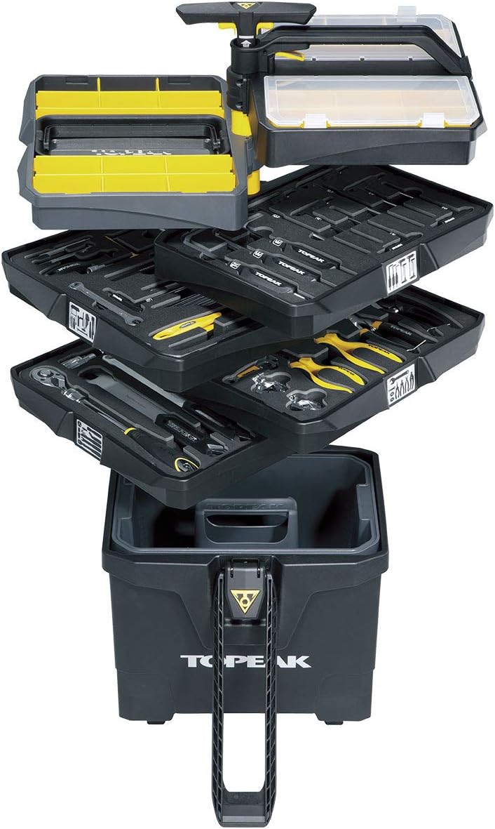 Topeak PrepStation Pro Bike Tool Station – Professional Rolling Workshop with 55 Tools (85 Functions), 7 Compartments, Extendable Base, Lift Handle & 5' Wheels for Mobile Bike Maintenance