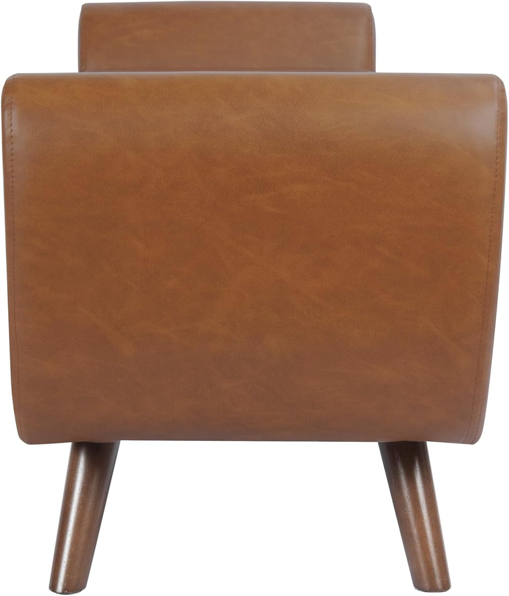 HomePop Modern Storage Bench with Wood Legs |Homepop Home Décor|Bench with Storage for Living Room & Bedroom - Faux Leather Brown