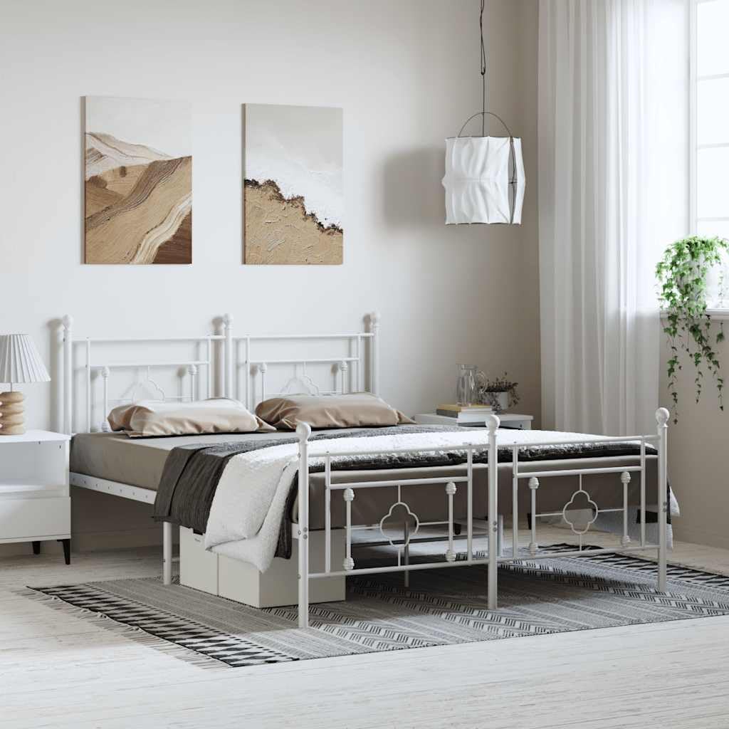 White Powder-Coated Steel King Size Bed Frame with Underbed Storage, Modern Metal Platform Bed Frame for Bedroom Furniture, Contemporary Design and Easy Assembly
