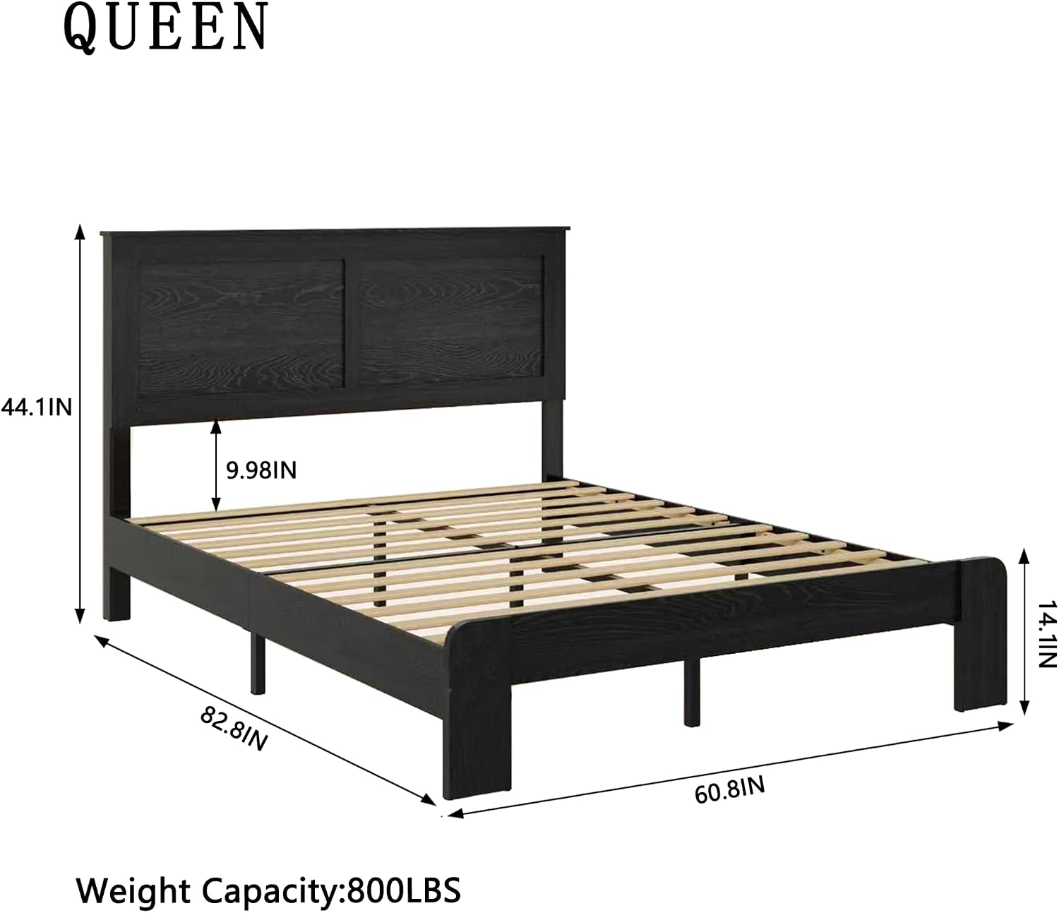 NNOOTK Queen Size Bed Frame, Vintage Platform Bed Frame with Wood Headboard and Footboard, 12 Wood Slats Support, No Box Spring Needed (Black)
