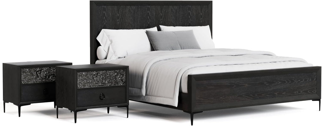 Furniture of America Glint Modern 3-Piece Solid Wood Bedroom Collection with King Bed Frame and USB Charger Nightstands Set of 2, for Home, Guest Room, Box Spring Needed, Espresso