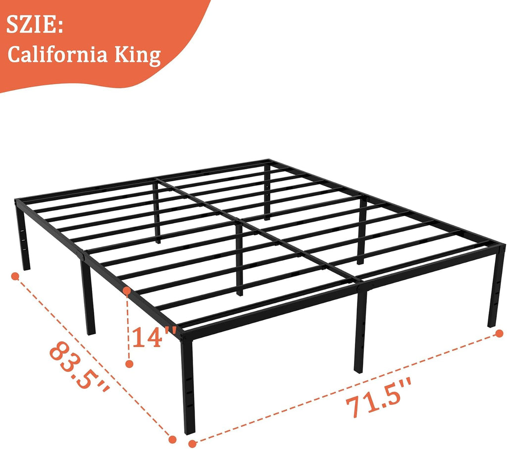 California King Bed Frames 14 inch High Metal Platform Heavy Duty California King Size Bed Frame, No Box Spring Needed, Easy Assembly, Sturdy Steel Slat Support Foundation
