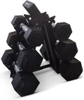 HolaHatha Hexagonal Dumbbell Free Hand Weight Set w/Rack