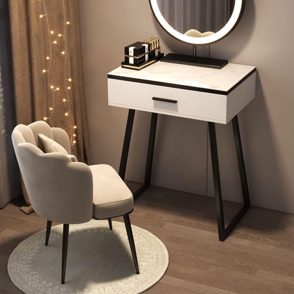 Vanity Benches Vanity Desk Set Glass Top Dresser Bedroom Ladies Fashion Dresser with Side Cabinet, Mirror, Vanity Stool (Color : A)