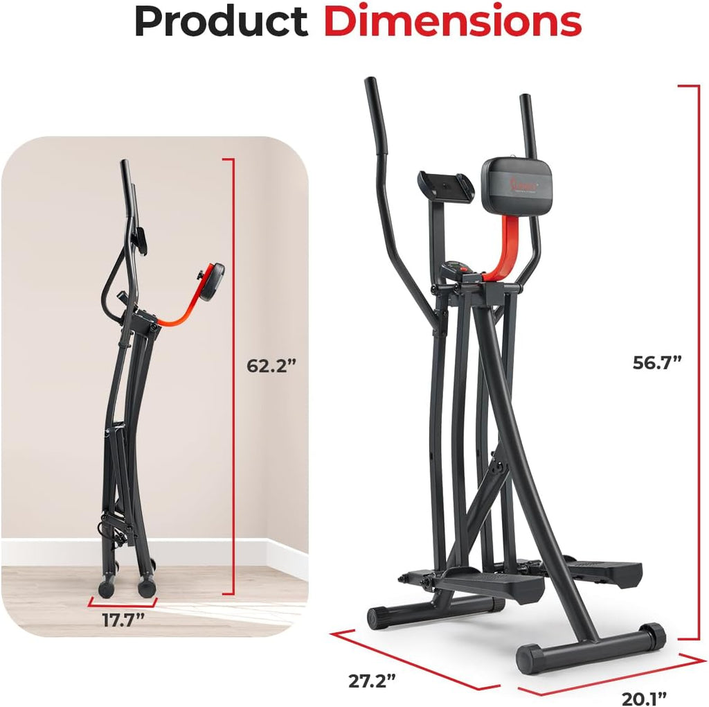 Sunny Health & Fitness Foldable Air Walk Elliptical, 30' inch Long Stride Glide Exercise Full-Body Cardio Cross Smart Trainer for Home Office, SunnyFit App via Bluetooth with Adjustable Resistance