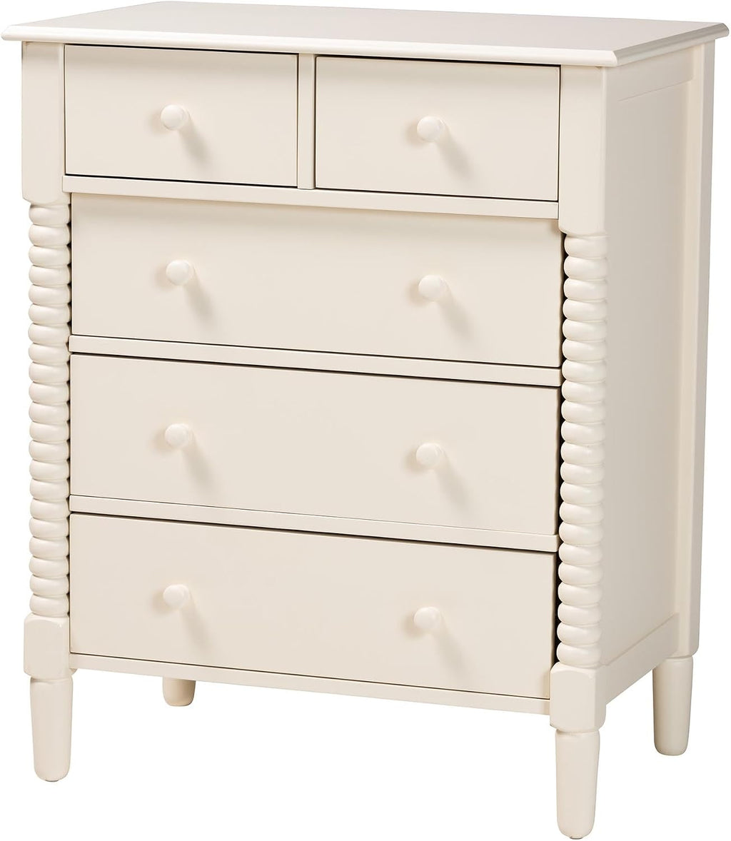 Baxton Studio Braith Farmhouse Ivory Spindle Wood King Size 4-Piece Bedroom Set