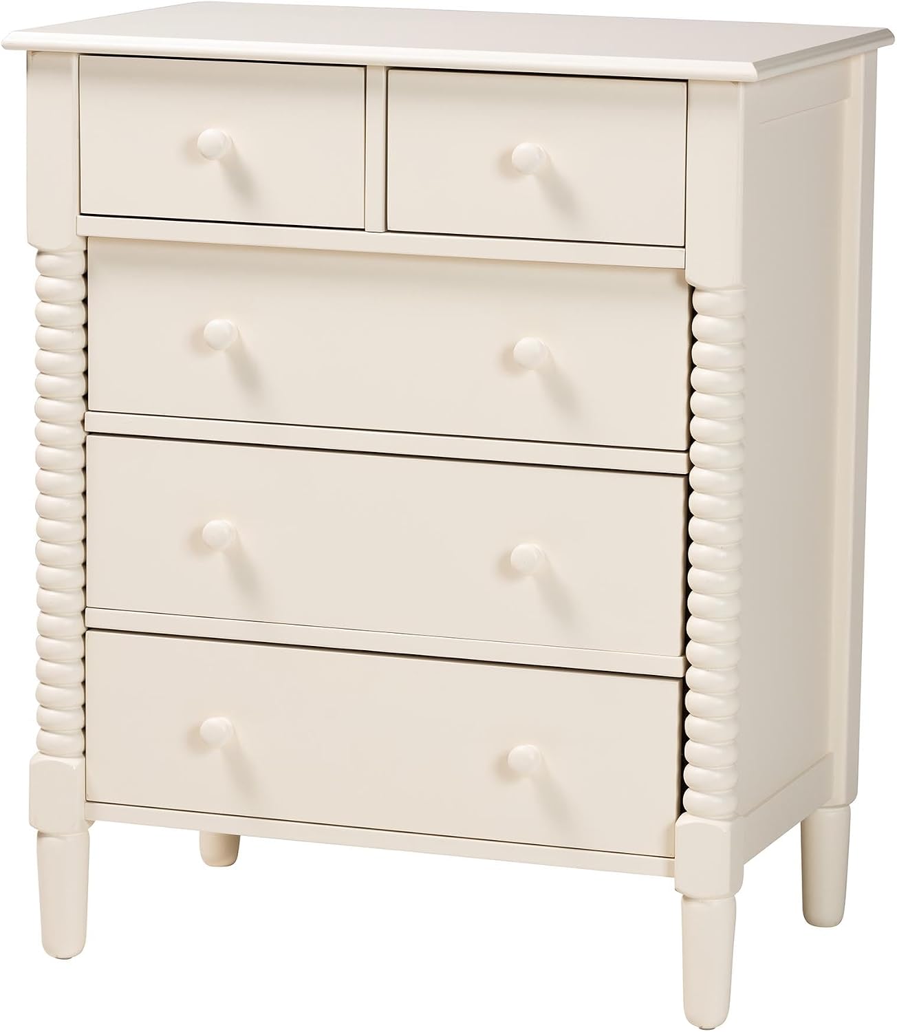 Baxton Studio Braith Farmhouse Ivory Spindle Wood King Size 4-Piece Bedroom Set
