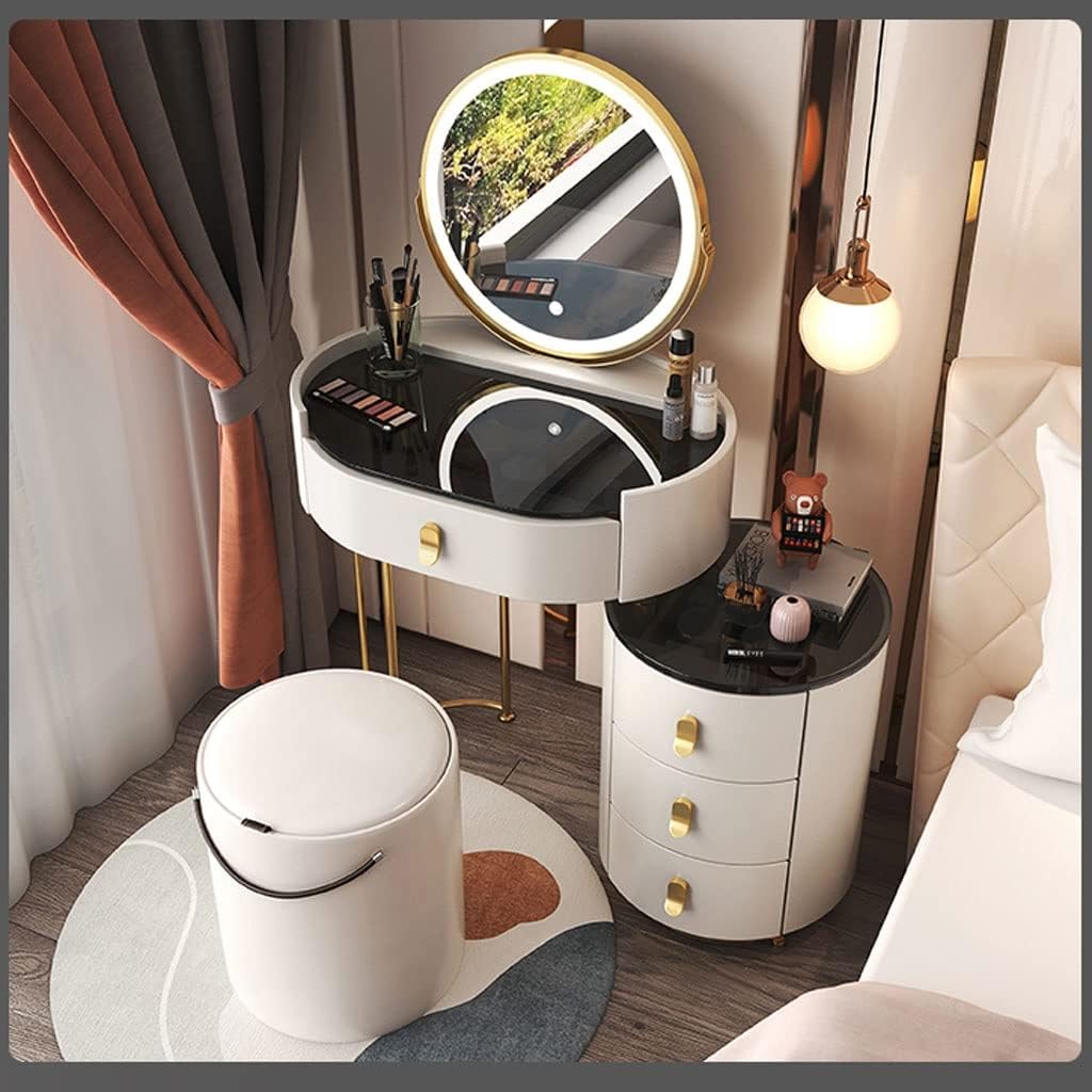 Vanity Benches Dresser Modern Small Apartment Bedroom Dresser Retractable Storage Cabinet with Mirror, Dressing Stool, Four Drawers (Color : A)