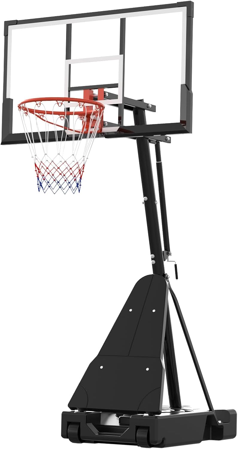 GarveeLife Basketball Hoop, 52 Inch Shatterproof PC Backboard, 4.9-10FT Height Adjustable Basketball Hoop Goal System,Mobile Stand with Wheels Weighted Base,Youth&Adults, Driveway Backyard Pool Play