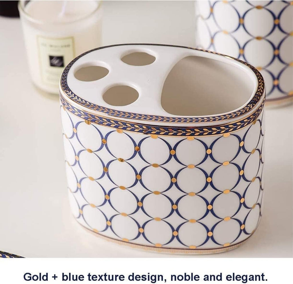 Vanity Bathroom Decor, Bathroom Accessories Set Ceramics Collection Applique Pattern Bath Nordic Simple Creativity Bath Set Housewarming Gift(6 Pieces)