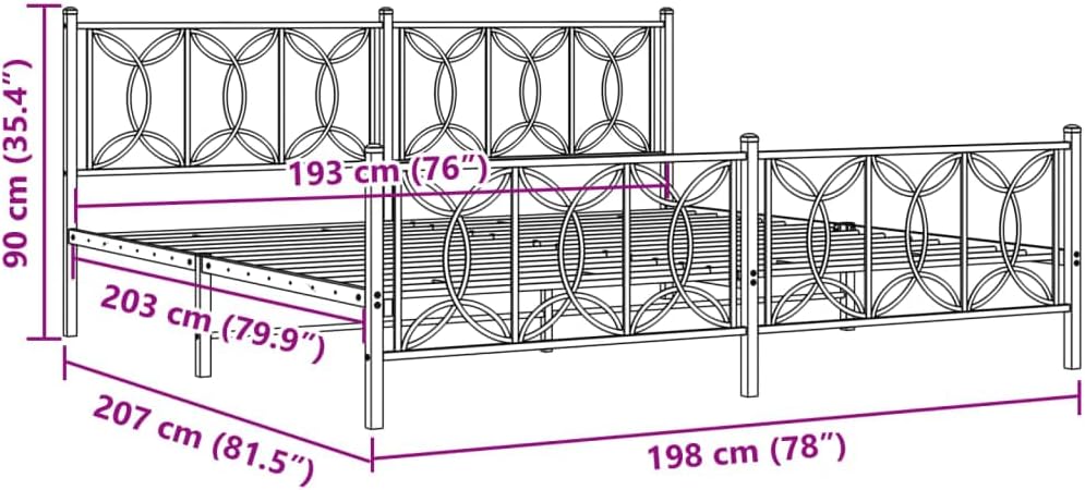 Metal Platform Bed Frame with Footboard White 76'x79.9' King Size Steel Frame Sturdy Bedframe with Underbed Storage Space for Bedroom Furniture