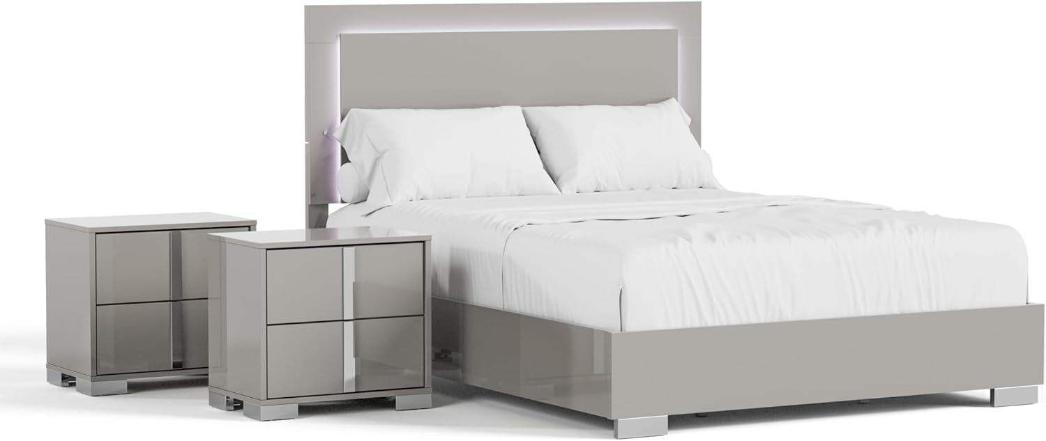 Furniture of America Alistair Modern Wood 3-Piece Bedroom Collection with Bed Frame and 2-Drawer Nightstands Set of 2, Box Spring Required, Light Taupe, Queen