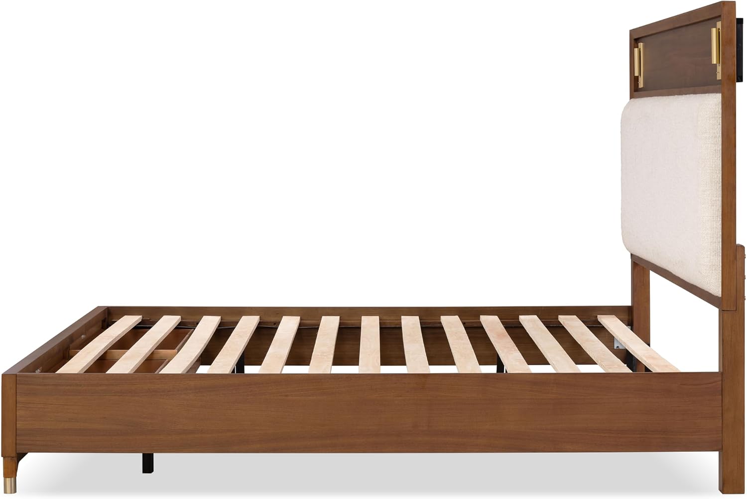 Furniture of America Forma Mid-Century Modern Solid Wood 2-Piece Bedroom Collection, Storage Bed Frame with LED Reading Light and Nightstand with Power Ports, No Box Spring Needed, Walnut, Queen