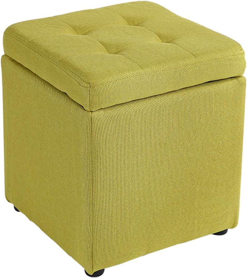 BTZHY Vanity Chair,Linen Upholstered Storage Bench Footrest Stool,Cube Organizer Box Pouffe Footstool Wood Feet Puff Seat-Green 30x30x35cm