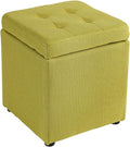 BTZHY Vanity Chair,Linen Upholstered Storage Bench Footrest Stool,Cube Organizer Box Pouffe Footstool Wood Feet Puff Seat-Green 30x30x35cm