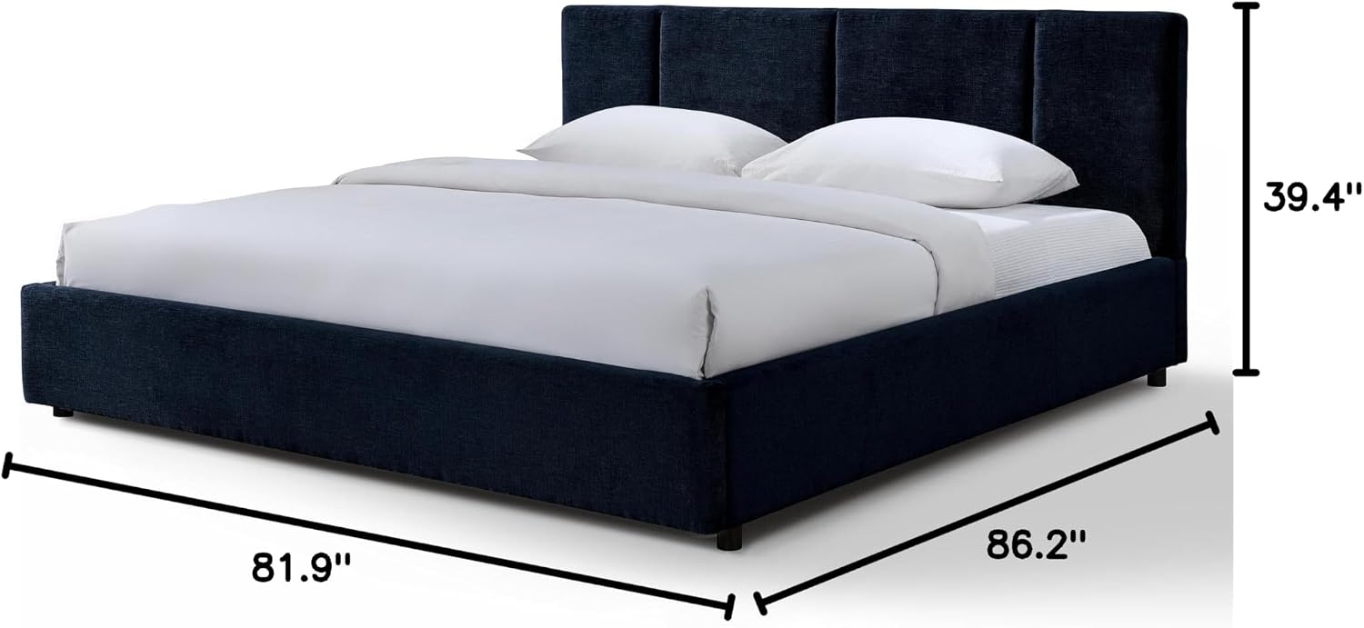 Venice Upholstered Platform Bed | Box Spring Not Required | Blue Fabric, King Size
