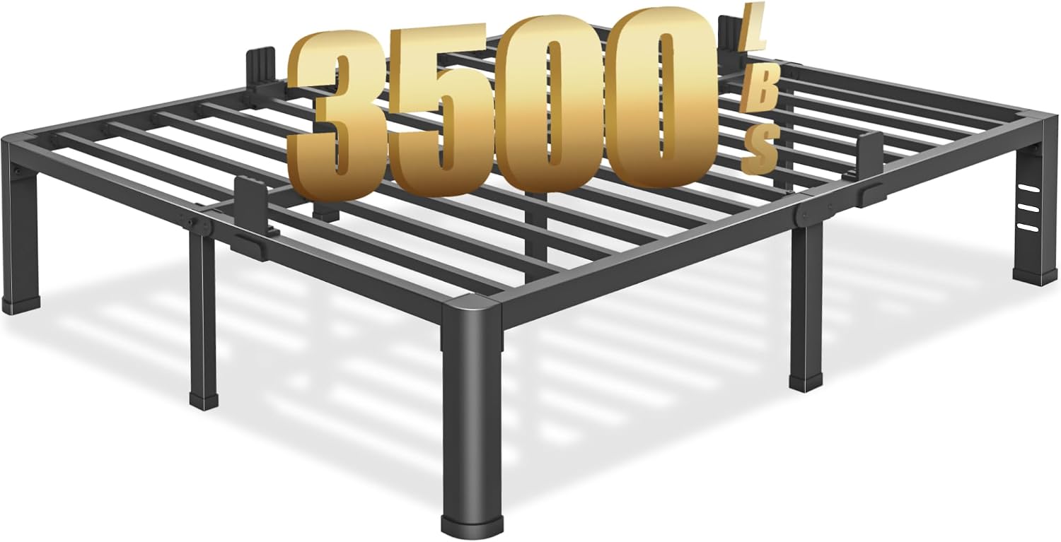 14 inch California King Bed Frame with Round Corner Legs and Headboard Hole Mattress Slide Stopper 3500 lbs Heavy Duty Metal Platform,Steel Slat Support,No Box Spring Needed,Easy Assembly,Noise Free