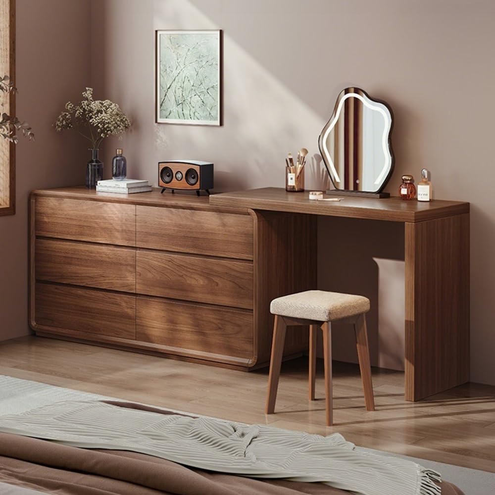Makeup Dressing Table Solid Wood Vanity Dresser Beautifully Designed for Half-Corner Elegance and Roomy Storage Cabinet Dressing Desk