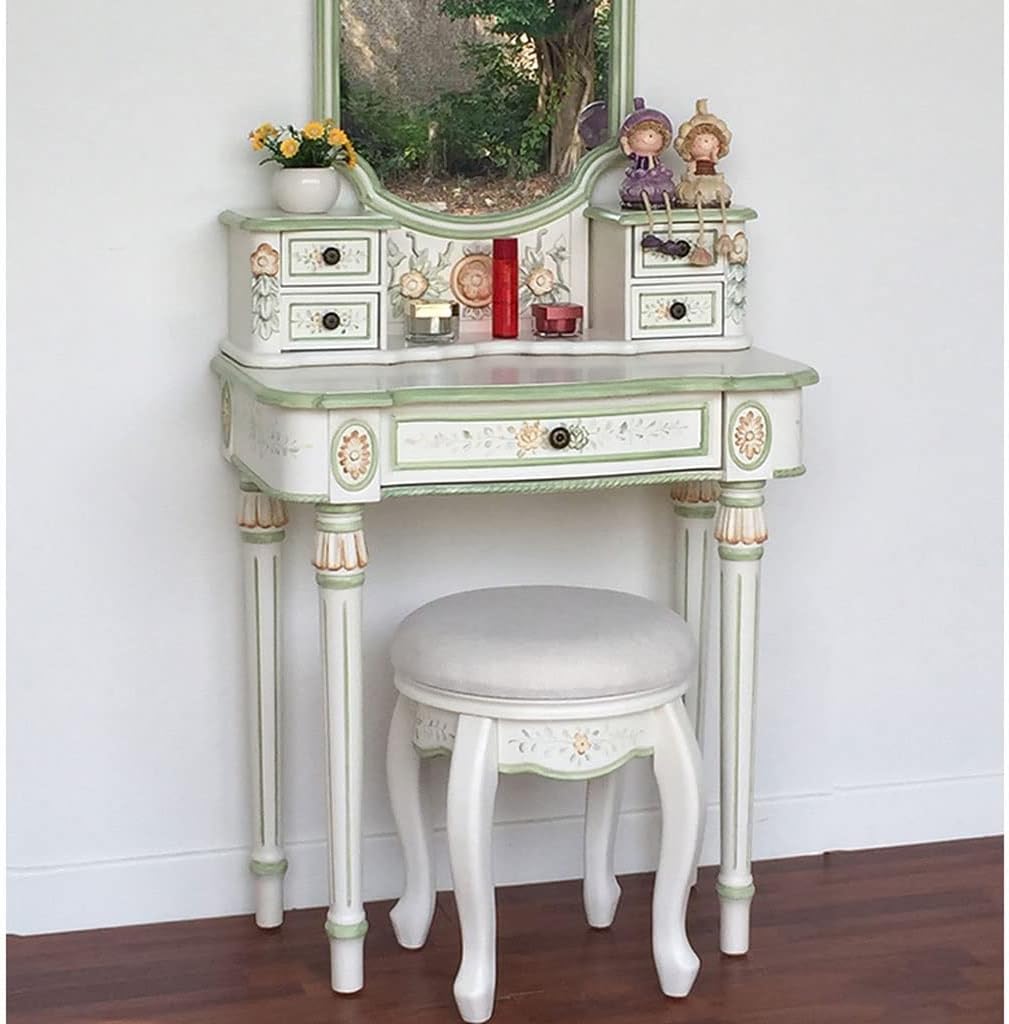 Vanity Benches Vanity Desk Set Wooden Dresser Ladies Dresser Dresser with Drawers and Stools Bedroom Small Apartment Dresser (Color : A)